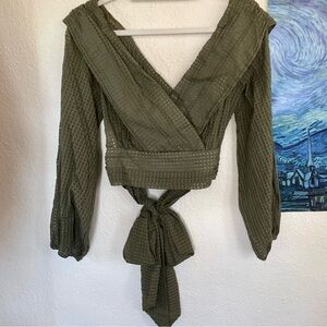 Olive green textured v neck long sleeve wrap top - new w/o tags Anthropologie